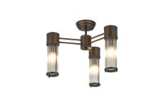 Toscano 3 Light Glass Rod Semi Flush, E14, IP44, Bronze/Clear Glass Rods