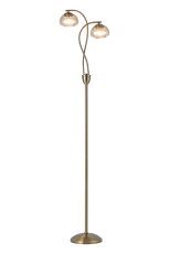 Zarza Floor Lamp, 2 Light G9, Antique Brass/Cognac Glass/Clear Crystal