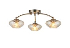 Zarza 55.5cm Flush Ceiling Light, 3 Light G9, Antique Brass/Cognac Glass/Clear Crystal