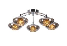 Zarza 55.5cm Flush Ceiling Light, 5 Light G9, Polished Chrome/Smoked Glass/Clear Crystal