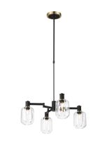 Erdi Swing Arm Telescopic Pendant, 4 Light E14, Brass/Satin Black/Clear Striped Cylinder Glass