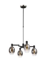 Erdi Swing Arm Telescopic Pendant, 4 Light E14, Satin Nickel/Satin Black/Smoke Fade Wine Glass Glass
