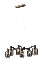 Erdi Swing Arm Telescopic Linear Pendant, 6 Light E14, Brass/Satin Black/Smoke Striped Cylinder Glass