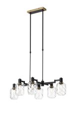 Erdi Swing Arm Telescopic Linear Pendant, 6 Light E14, Brass/Satin Black/Clear Twisted Cylinder Glass