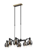Erdi Swing Arm Telescopic Linear Pendant, 6 Light E14, Brass/Satin Black/Smoke Fade Wine Glass Glass