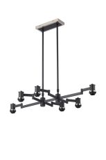 Erdi Swing Arm Telescopic Linear Pendant (FRAME ONLY), 6 Light E14, Satin Nickel/Satin Black