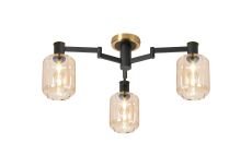 Erdi 60cm Swing Arm Flush Ceiling, 3 Light E14, Brass/Satin Black/Amber Striped Cylinder Glass