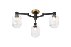 Erdi 60cm Swing Arm Flush Ceiling, 3 Light E14, Brass/Satin Black/Clear Striped Cylinder Glass
