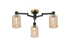 Erdi 59cm Swing Arm Flush Ceiling, 3 Light E14, Brass/Satin Black/Amber Uniform Dimple Cylinder Glass