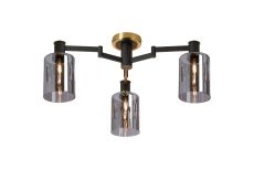 Erdi 59cm Swing Arm Flush Ceiling, 3 Light E14, Brass/Satin Black/Smoke Uniform Dimple Cylinder Glass