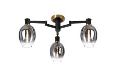 Erdi 61cm Swing Arm Flush Ceiling, 3 Light E14, Brass/Satin Black/Smoke Fade Wine Glass Glass