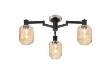 Erdi 60cm Swing Arm Flush Ceiling, 3 Light E14, Satin Nickel/Satin Black/Amber Striped Cylinder Glass