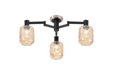 Erdi 60cm Swing Arm Flush Ceiling, 3 Light E14, Satin Nickel/Satin Black/Amber Twisted Cylinder Glass