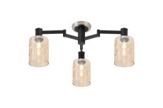 Erdi 59cm Swing Arm Flush Ceiling, 3 Light E14, Satin Nickel/Satin Black/Amber Uniform Dimple Cylinder Glass