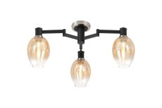 Erdi 61cm Swing Arm Flush Ceiling, 3 Light E14, Satin Nickel/Satin Black/Amber Fade Wine Glass Glass