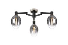 Erdi 61cm Swing Arm Flush Ceiling, 3 Light E14, Satin Nickel/Satin Black/Smoke Fade Wine Glass Glass