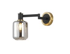 Erdi Adjustable Swing Arm Wall Light 1 Light E14, Brass/Satin Black/Smoke Striped Cylinder Glass