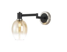Erdi Adjustable Swing Arm Wall Light 1 Light E14, Satin Nickel/Satin Black/Amber Fade Wine Glass Glass