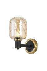 Erdi Wall Light 1 Light E14, Brass/Satin Black/Amber Twisted Cylinder Glass