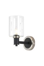 Erdi Wall Light 1 Light E14, Satin Nickel/Satin Black/Clear Uniform Dimple Cylinder Glass