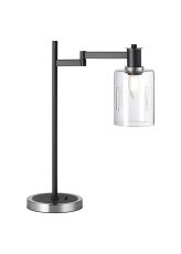 Erdi Swing Arm Table Lamp 1 Light E14, Satin Nickel/Satin Black/Clear Uniform Dimple Cylinder Glass