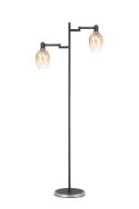 Erdi Swing Arm Floor Lamp 2 Light E14, Satin Nickel/Satin Black/Amber Fade Wine Glass Glass