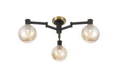 Erdi 62cm Swing Arm Flush Ceiling, 3 Light E14, Brass/Satin Black/Amber Plated Round Segment Glass