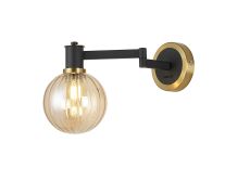 Erdi Adjustable Swing Arm Wall Light 1 Light E14, Brass/Satin Black/Amber Plated Round Segment Glass