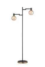 Erdi Swing Arm Floor Lamp 1 Light E14, Brass/Satin Black/Amber Plated Round Segment Glass