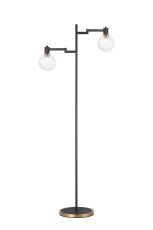 Erdi Swing Arm Floor Lamp 1 Light E14, Brass/Satin Black/Clear Round Textured Diamond Pattern Glass