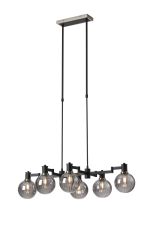 Erdi Swing Arm Telescopic Linear Pendant, 6 Light E14, Satin Nickel/Satin Black/Smoke Plated Round Segment Glass