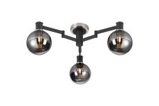 Erdi 62cm Swing Arm Flush Ceiling, 3 Light E14, Satin Nickel/Satin Black/Smoke Plated Round Segment Glass