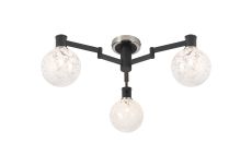 Erdi 62cm Swing Arm Flush Ceiling, 3 Light E14, Satin Nickel/Satin Black/White Round Speckled Glass