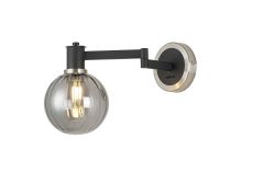Erdi Adjustable Swing Arm Wall Light 1 Light E14, Satin Nickel/Satin Black/Smoke Plated Round Segment Glass