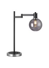 Erdi Swing Arm Table Lamp 1 Light E14, Satin Nickel/Satin Black/Smoke Plated Round Segment Glass