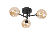 Gana 44.5cm Semi Flush Ceiling Round, 3 Light G9, IP44, Satin Black/Amber Smooth Round Glass