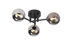 Gana 44.5cm Semi Flush Ceiling Round, 3 Light G9, IP44, Satin Black/Smoke Smooth Round Glass