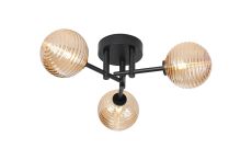 Gana 44.5cm Semi Flush Ceiling Round, 3 Light G9, IP44, Satin Black/Amber Ribbed Round Glass
