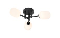 Gana 46cm Semi Flush Ceiling Round, 3 Light G9, IP44, Satin Black/Opal Smooth Tubular Glass