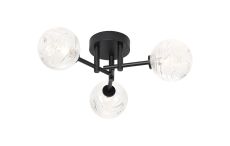 Gana 44.5cm Semi Flush Ceiling Round, 3 Light G9, IP44, Satin Black/Clear Dune Effect Round Glass