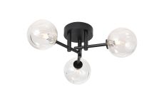 Gana 44.5cm Semi Flush Ceiling Round, 3 Light G9, IP44, Satin Black/Clear Waved Round Glass