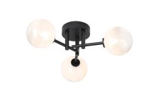 Gana 44.5cm Semi Flush Ceiling Round, 3 Light G9, IP44, Satin Black/White/Clear Two-Tone Snow Specks Round Glass
