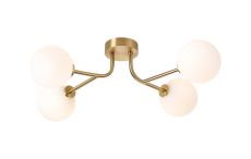 Gana Linear Semi Flush Ceiling, 4 Light G9, IP44, Brass Gold/Opal Smooth Round Glass