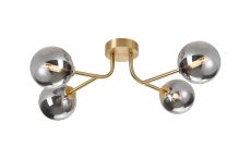 Gana Linear Semi Flush Ceiling, 4 Light G9, IP44, Brass Gold/Smoke Smooth Round Glass