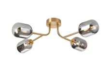 Gana Linear Semi Flush Ceiling, 4 Light G9, IP44, Brass Gold/Smoke Smooth Tubular Glass