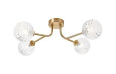 Gana Linear Semi Flush Ceiling, 4 Light G9, IP44, Brass Gold/Clear Cross Pattern Round Glass