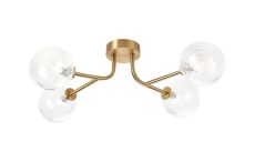 Gana Linear Semi Flush Ceiling, 4 Light G9, IP44, Brass Gold/Clear Swirl Round Glass
