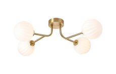 Gana Linear Semi Flush Ceiling, 4 Light G9, IP44, Brass Gold/Opal Round Segment Glass