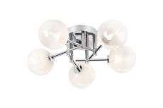 Gana 50cm Semi Flush Ceiling Round, 5 Light G9, IP44, Polished Chrome/White Two-Tone Snow Specks Round Glass