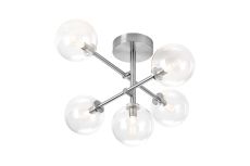 Gana Semi Flush Ceiling Tiered Adjustable Arms, 5 Light G9, IP44, Polished Chrome/Clear Smooth Round Glass